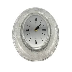 VTG Oval Crystal Clear Signatures Floral Rim Design Wall Clock Japaan Works